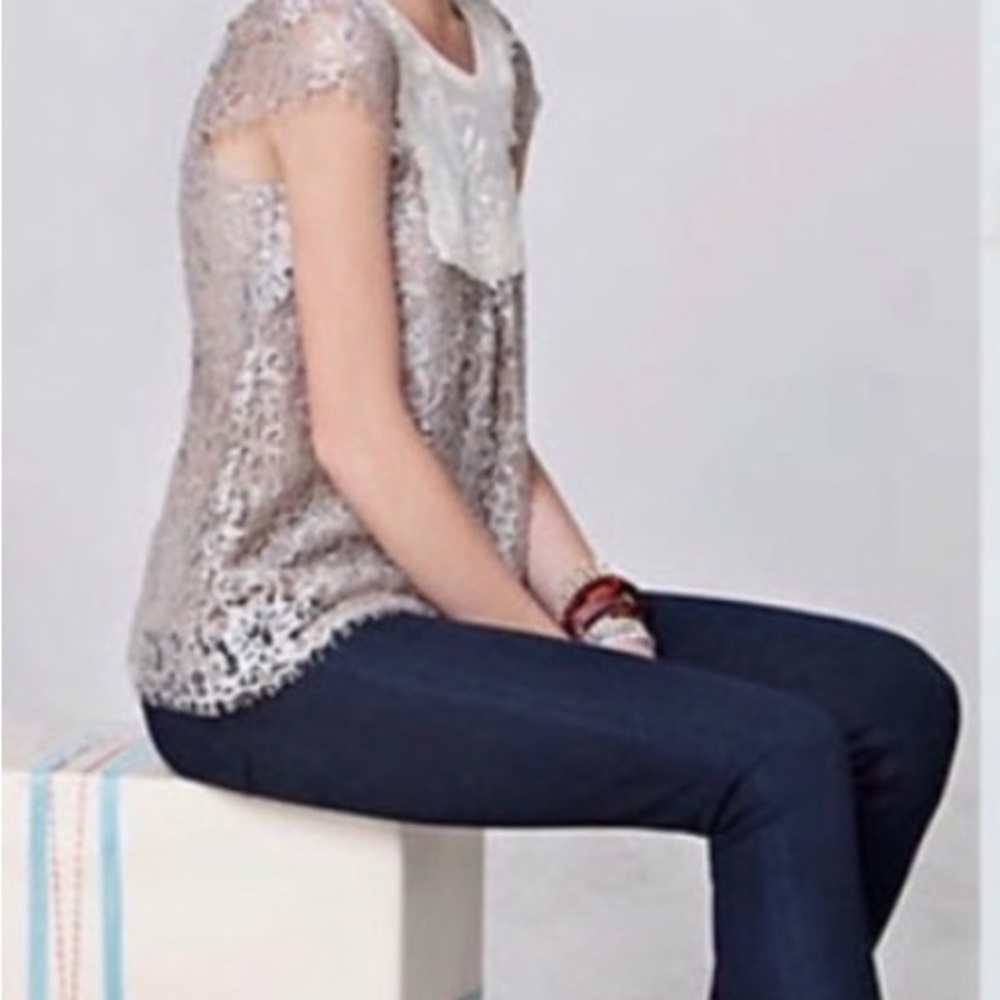 Anthropologie HD in Paris metallic lace blous